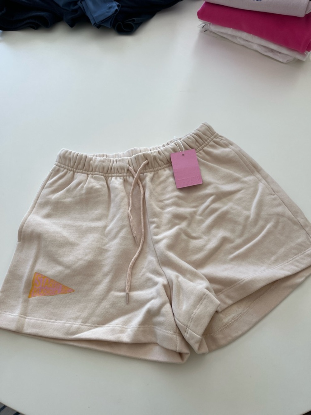 Women's Cream Drawstring Athletic Lounge Shorts